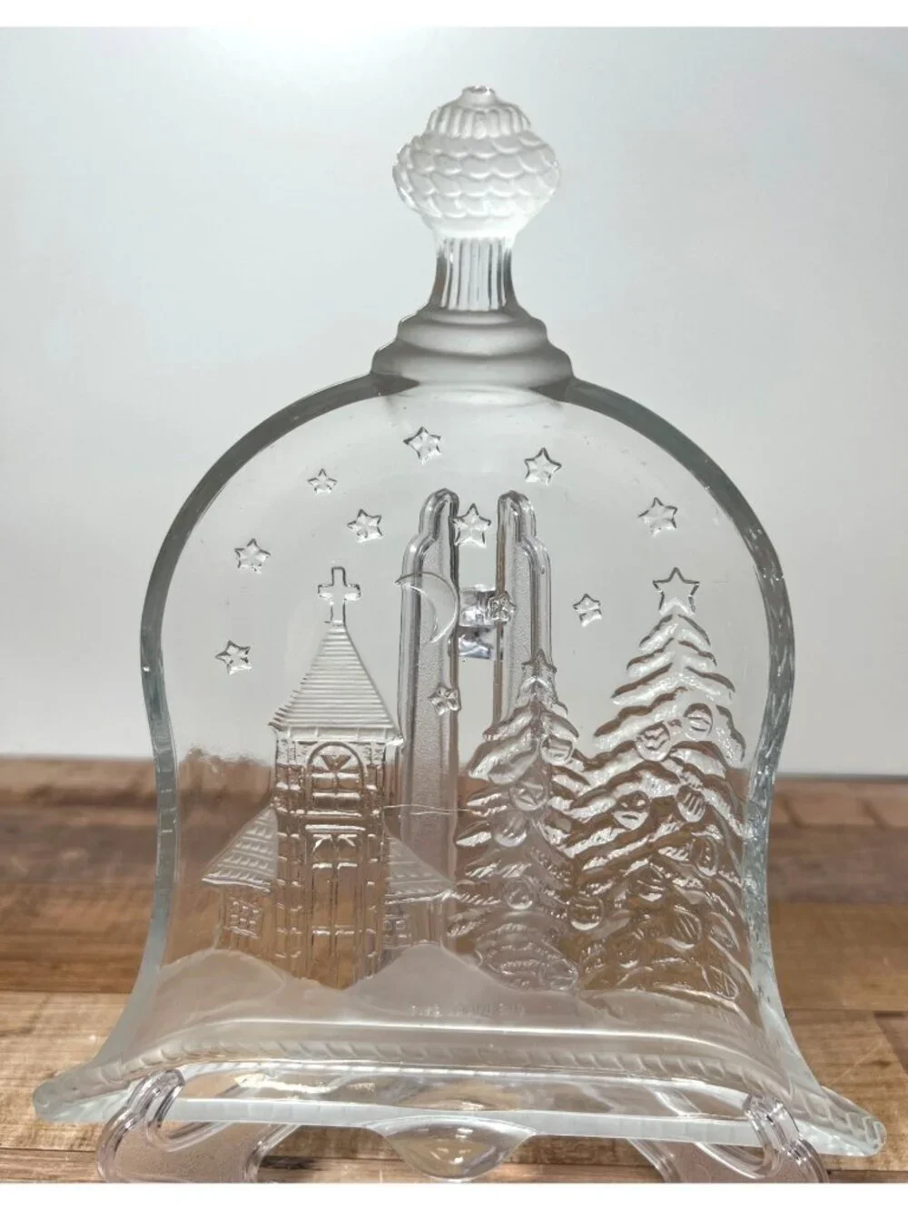 Vintage Glass Bell Shaped Dish Christmas Decor With Winter Scene